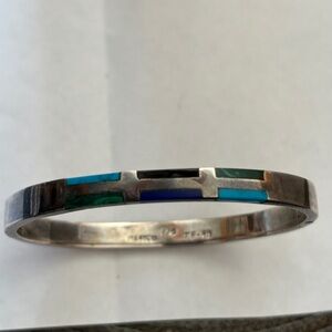 Taxco Sterling Silver and Multi gem Inlay Bangle